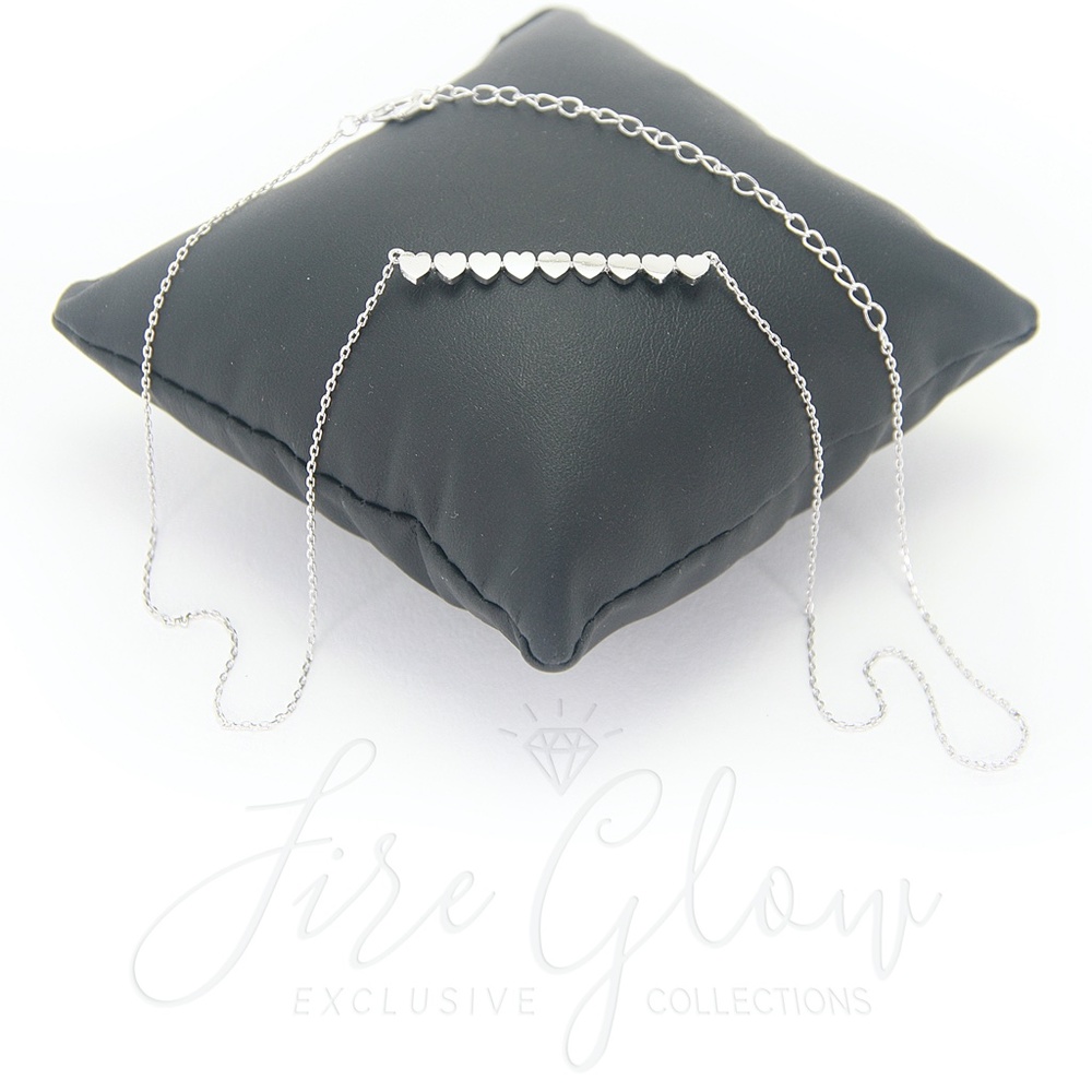 9 Hearts Silver Tone Bar Pendant Necklace